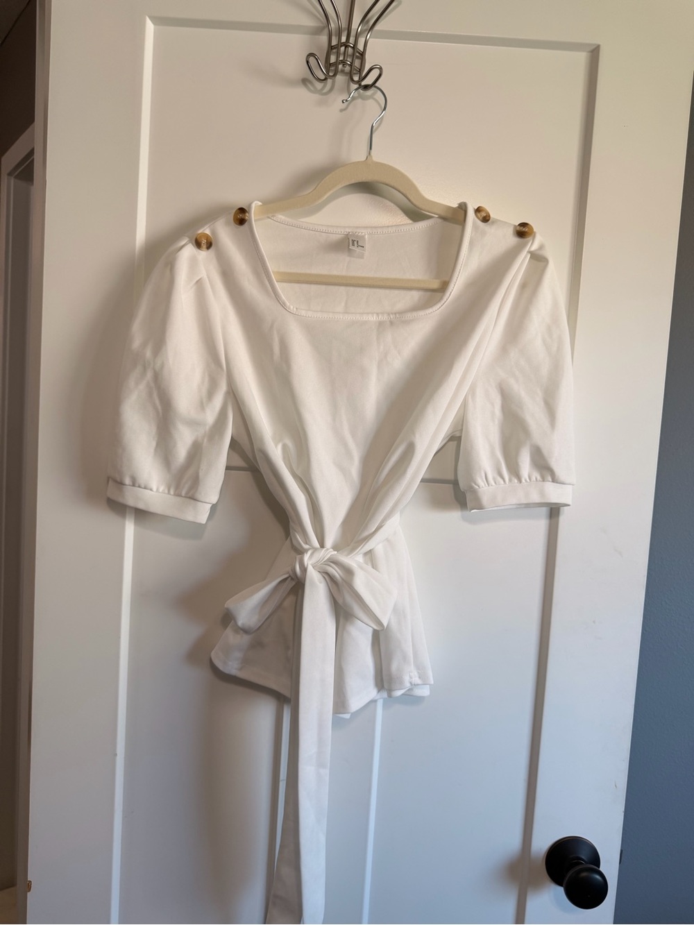 White Women’s Blouse with button and tie detail